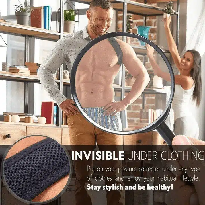 Discreet TrueFit Posture Corrector worn invisibly under a professional dress shirt for all-day back support